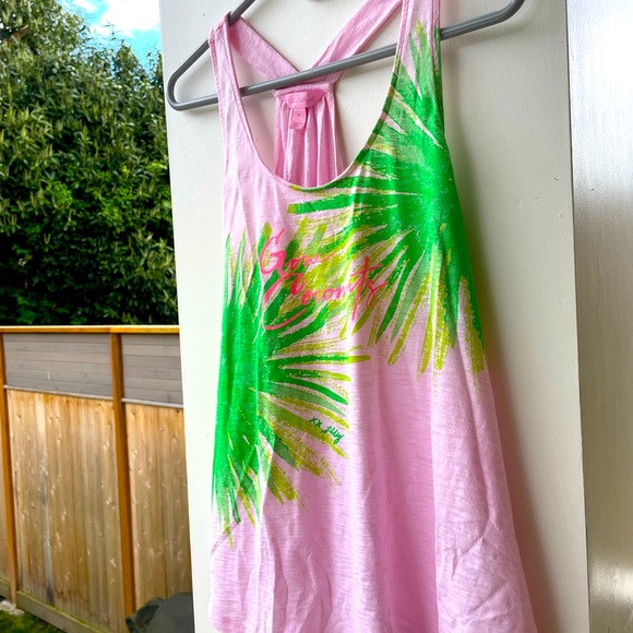 Lilly Pulitzer “Gone Coconuts” Candy Pink Tank, Slub 100% Pima Cotton- Med- EUC - Picture 5 of 17